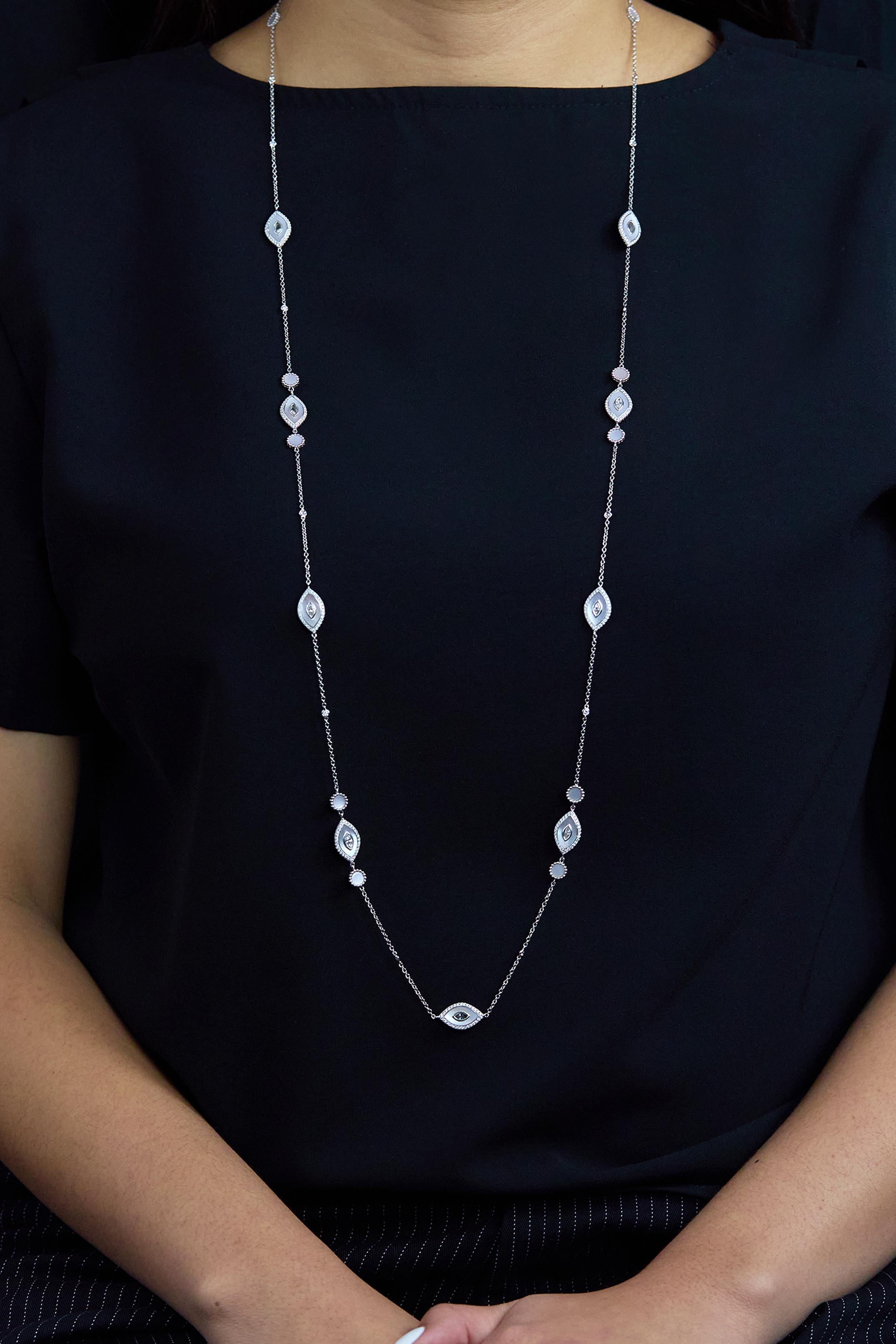 Contemporary Roman Malakov 3.78 Carats Total Diamond Mother of Pearl Necklace in White Gold For Sale