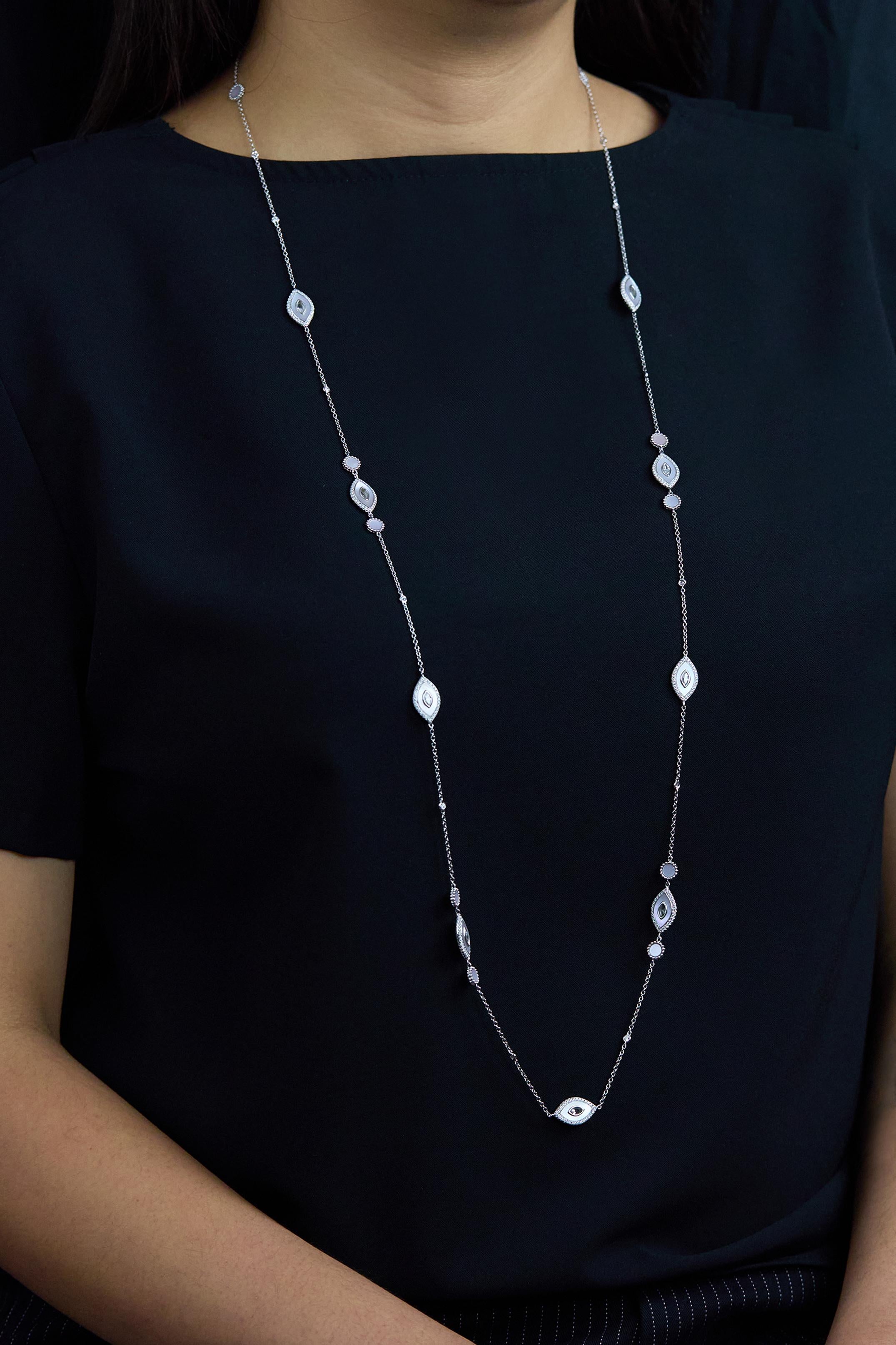 Marquise Cut Roman Malakov 3.78 Carats Total Diamond Mother of Pearl Necklace in White Gold For Sale