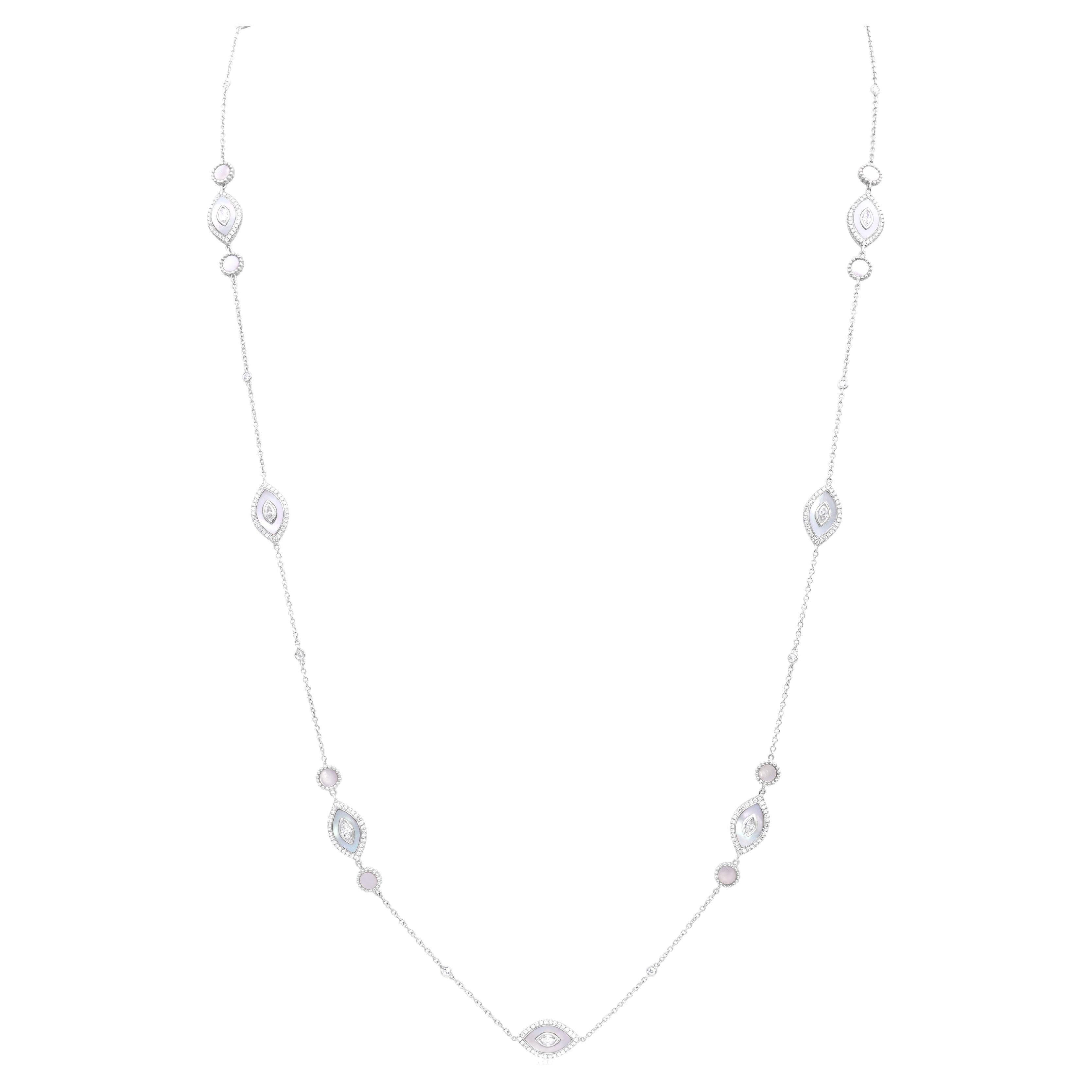 Roman Malakov 3.78 Carats Total Diamond Mother of Pearl Necklace in White Gold