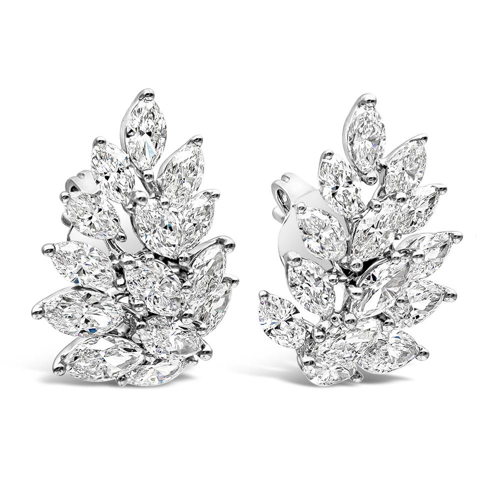 Contemporary Roman Malakov 3.80 Carat Marquise Cut Diamond Cluster Stud Earrings For Sale