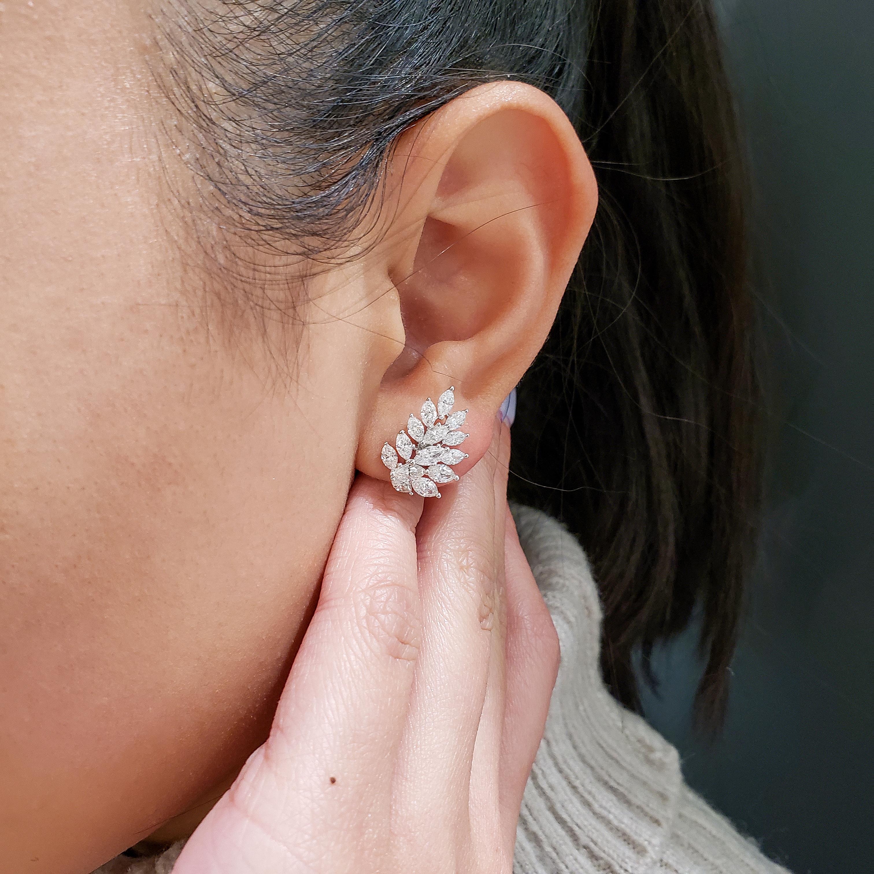 Roman Malakov 3.80 Carat Marquise Cut Diamond Cluster Stud Earrings In New Condition For Sale In New York, NY