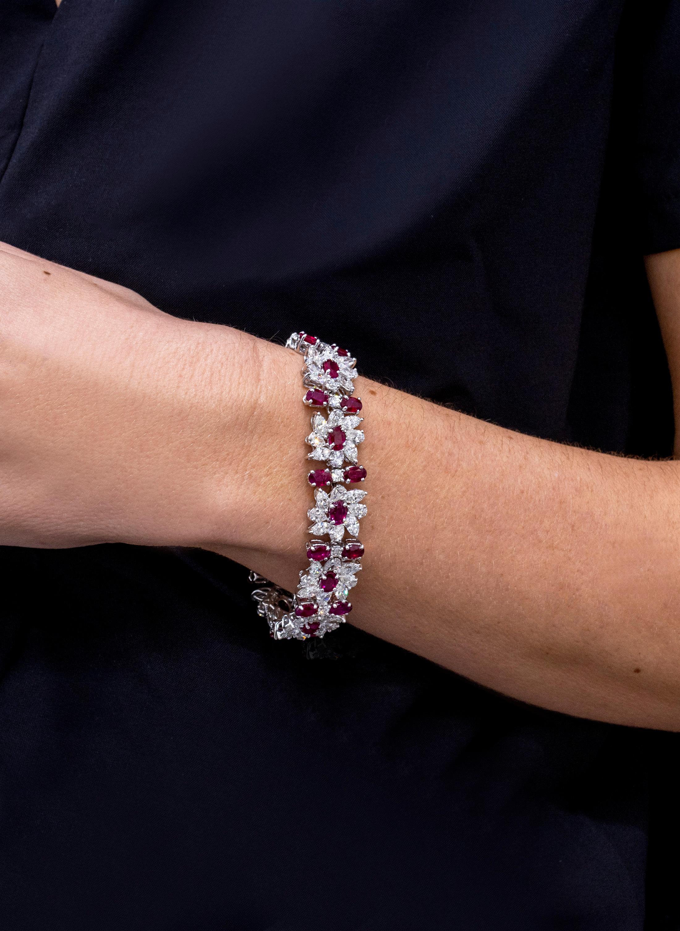 Roman Malakov 38.21 Carats Total Mixed-Cut Ruby and Diamond Cluster Bracelet In New Condition In New York, NY