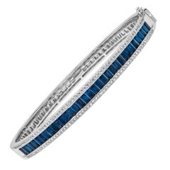 Roman Malakov 3.84 Carat Baguette Cut Sapphire & Diamond Bangle Bracelet