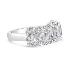 Roman Malakov 3.94 Carats Total Emerald Cut Diamond Halo Five-Stone Wedding Band