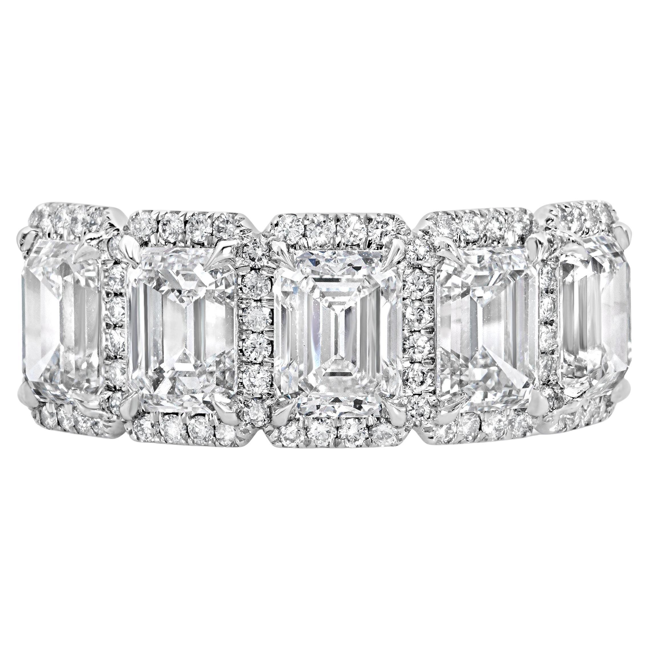 Roman Malakov 3,94 Quilates Total Diamante talla esmeralda Halo Alianza de boda de cinco piedras