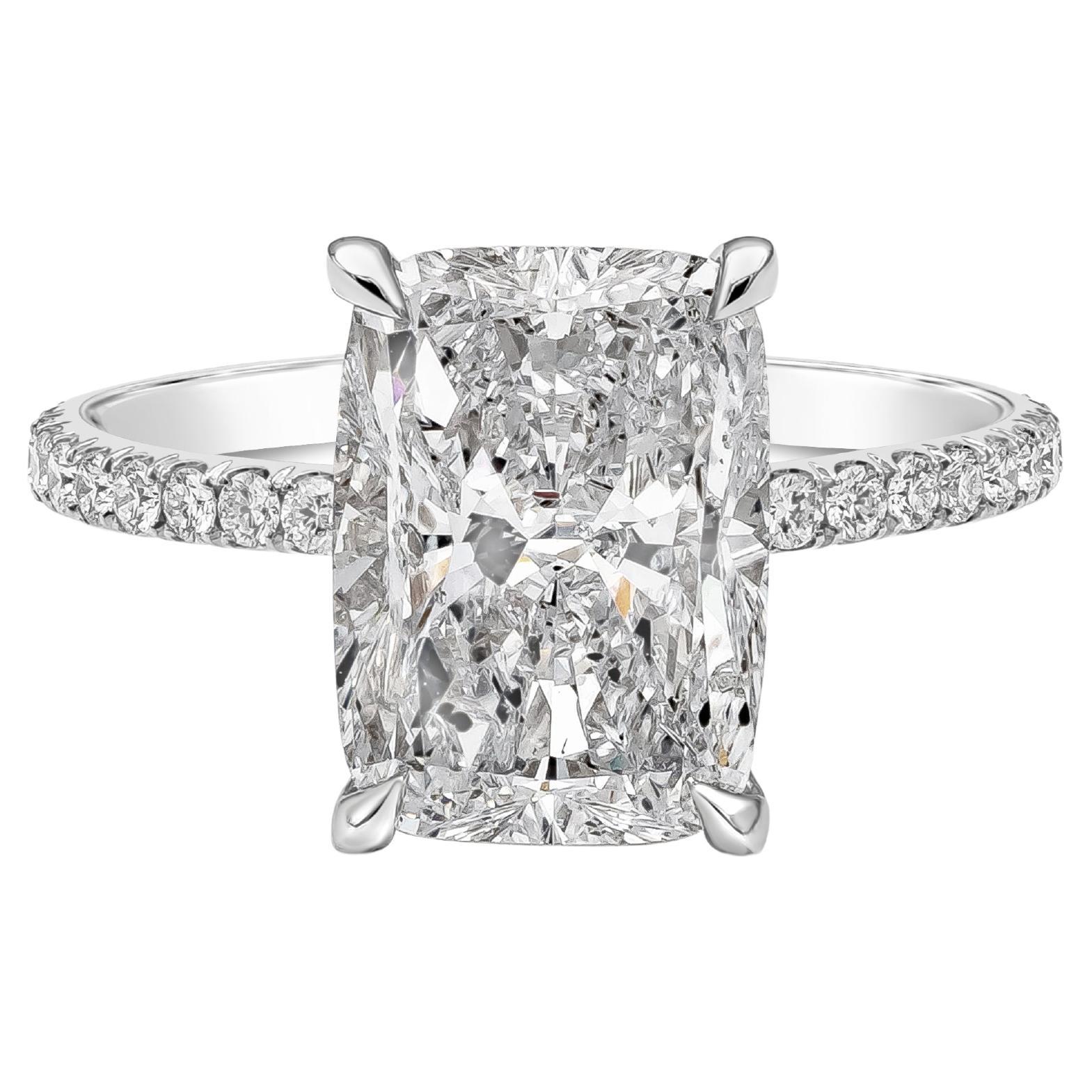 GIA Certified 4.02 Carat Elongated Cushion Cut Diamond Engagement Ring For Sale