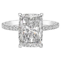GIA Certified 4.02 Carat Elongated Cushion Cut Diamond Engagement Ring