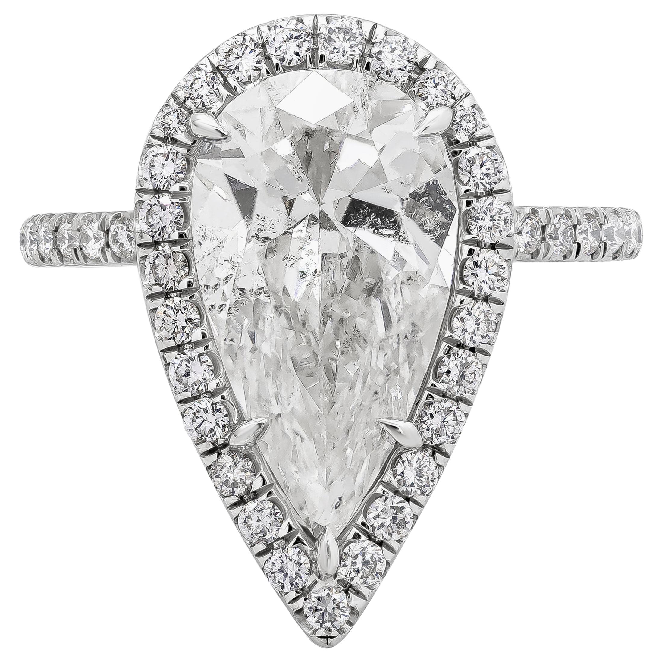 Roman Malakov 4.03 Carat Pear Shape Diamond Halo Engagement Ring