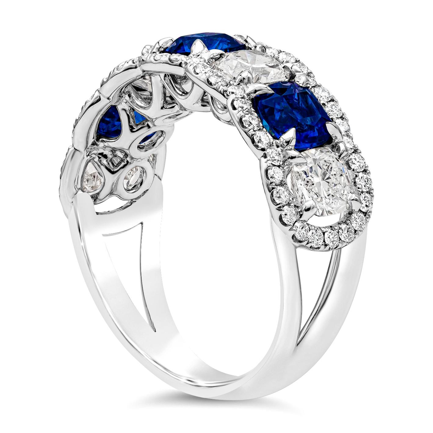 Contemporary Roman Malakov 4.04 Alternating Diamonds and Blue Sapphires Seven Stone Ring