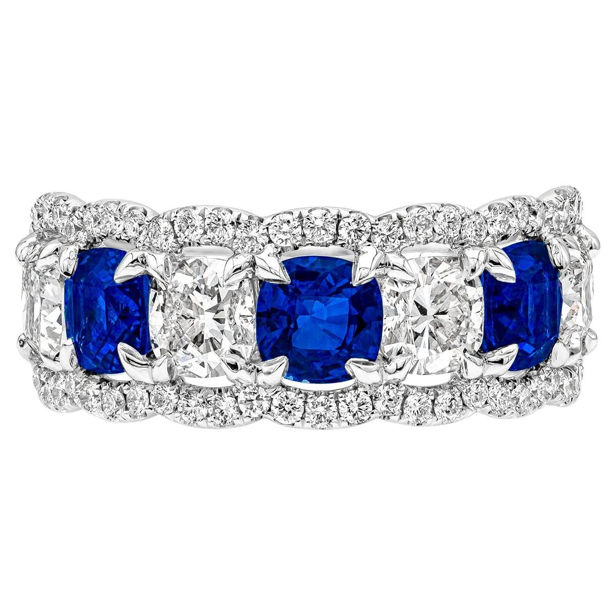 Roman Malakov 4.04 Alternating Diamonds and Blue Sapphires Seven Stone Ring
