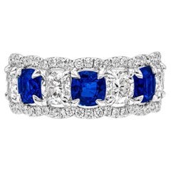 Roman Malakov 4.04 Alternating Diamonds and Blue Sapphires Seven Stone Ring