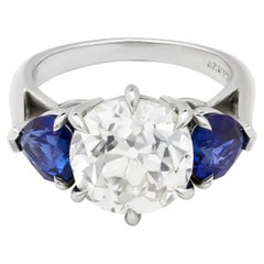 Roman Malakov 4.04 Carat European Cut Blue Sapphire Three-Stone Engagement Ring