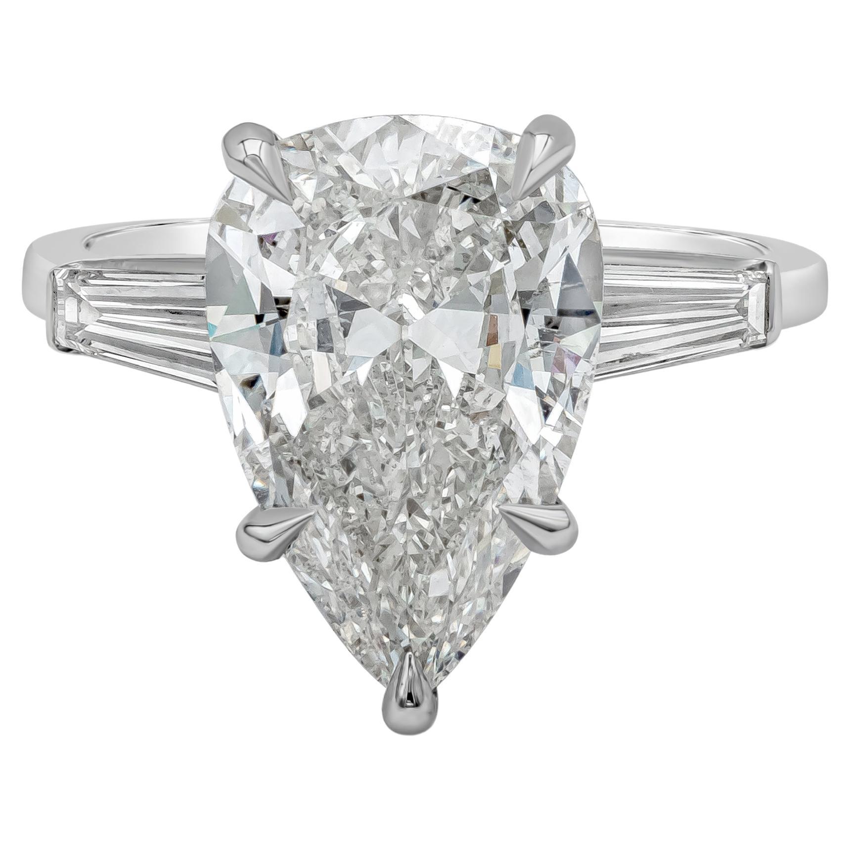 Roman Malakov, 4.04 Carat Pear Shape Three Stone Diamond Engagement Ring For Sale