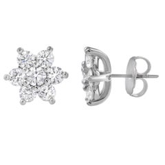 Roman Malakov Diamonds Diamonds 4.06 Carats Total Round Brilliant Cut Flower Stud Earrings