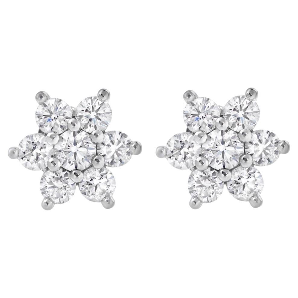 Roman Malakov 4.06 Carats Total Round Brilliant Cut Diamond Flower Stud Earrings For Sale