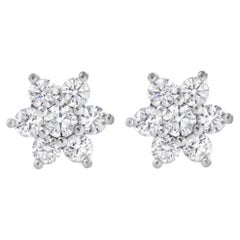 Roman Malakov Diamonds Diamonds 4.06 Carats Total Round Brilliant Cut Flower Stud Earrings