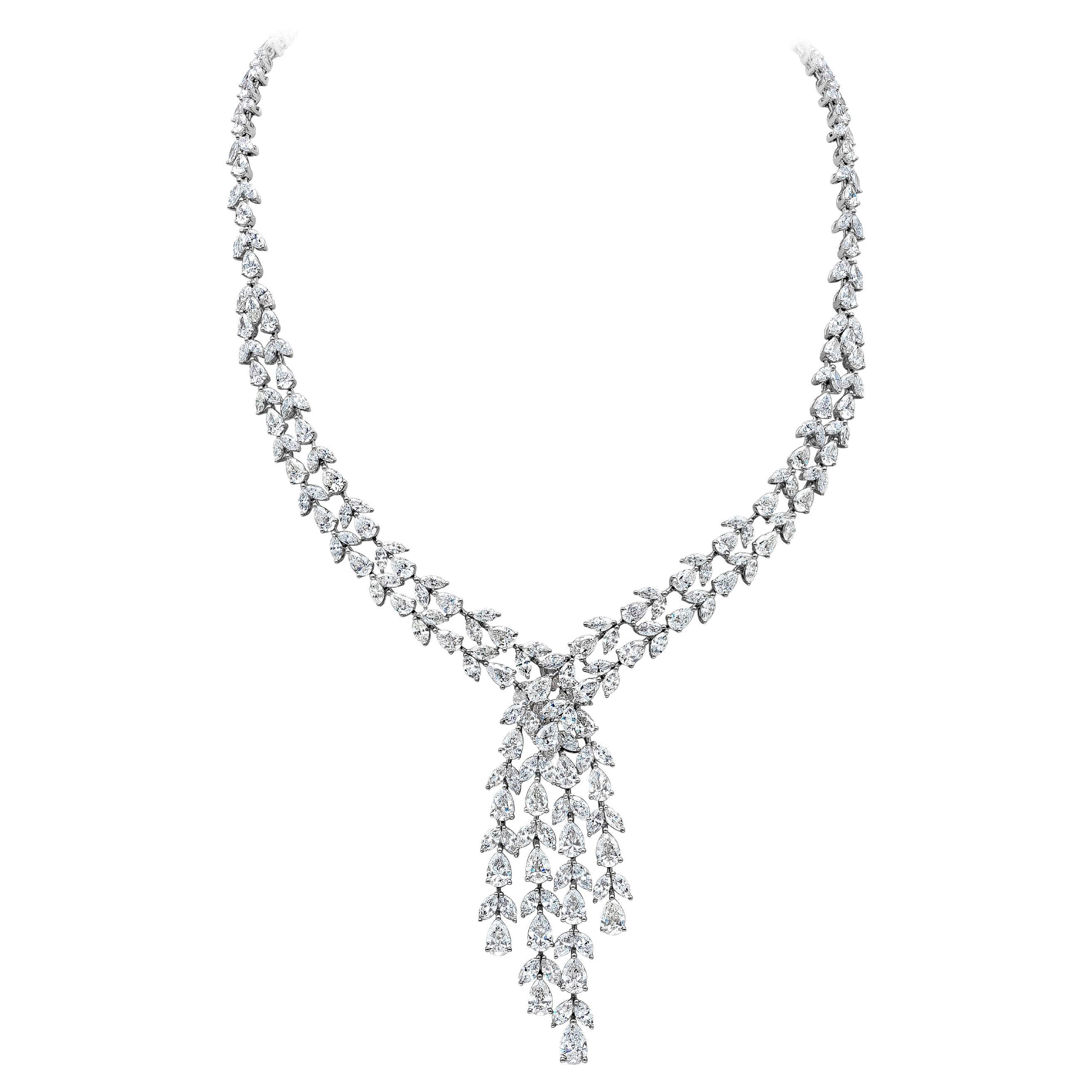 Roman Malakov 41.21 Carat Total Mixed Cut Cluster Diamond Necklace in White Gold