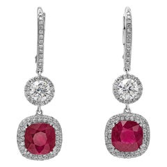 Roman Malakov Pendants d'oreilles en rubis taille coussin de 4,15 carats et diamants