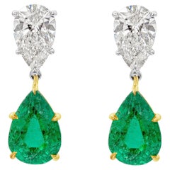 Roman Malakov 6.30 Carats Total Pear Shape Emerald and Diamonds Drop Earrings