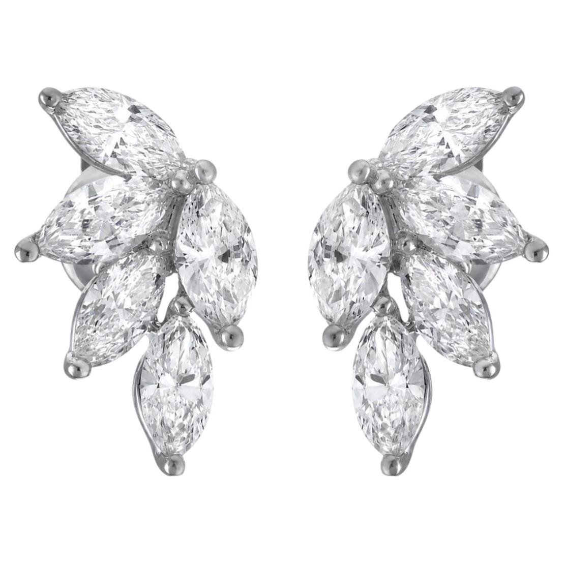 Roman Malakov 4.18 Carats Total Marquise-Cut Diamond Cluster Stud Earrings