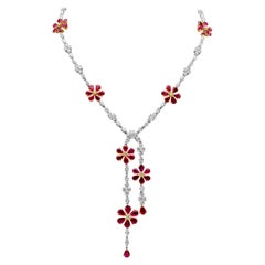 Roman Malakov 41.90 Carats Total Mix-Cut Ruby and Diamond Flower-Motif Necklace