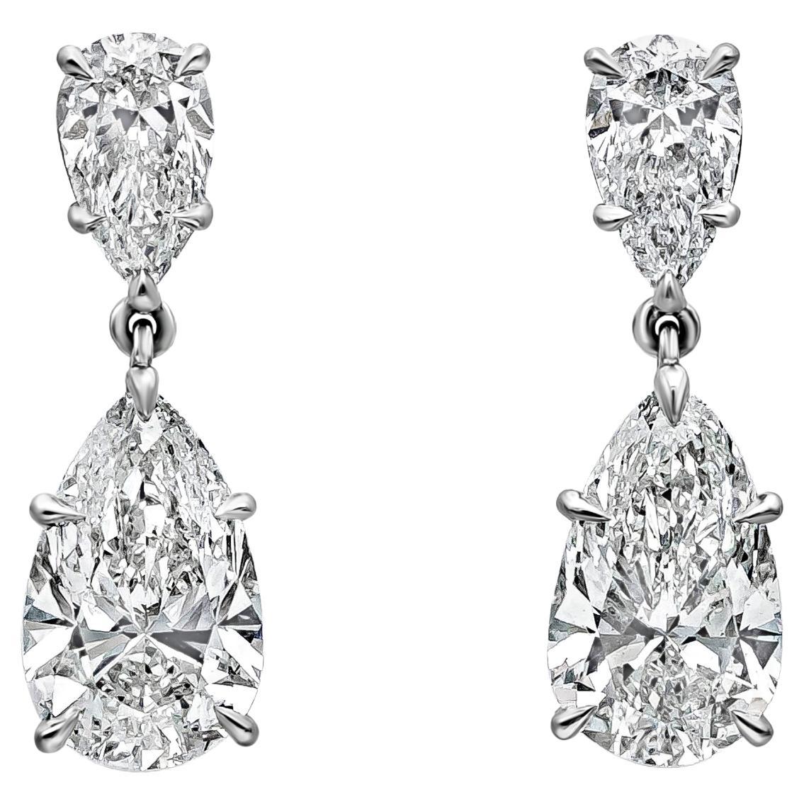 Roman Malakov GIA Certified 3.20 Carat Pear Shape Diamond Dangle Earrings For Sale