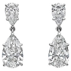 Roman Malakov GIA Certified 3.20 Carat Pear Shape Diamond Dangle Earrings