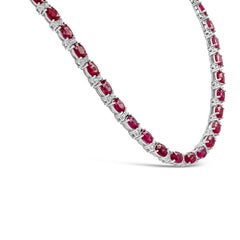 Roman Malakov 43.48 Carats Total Oval Cut Ruby and Diamond Tennis Necklace