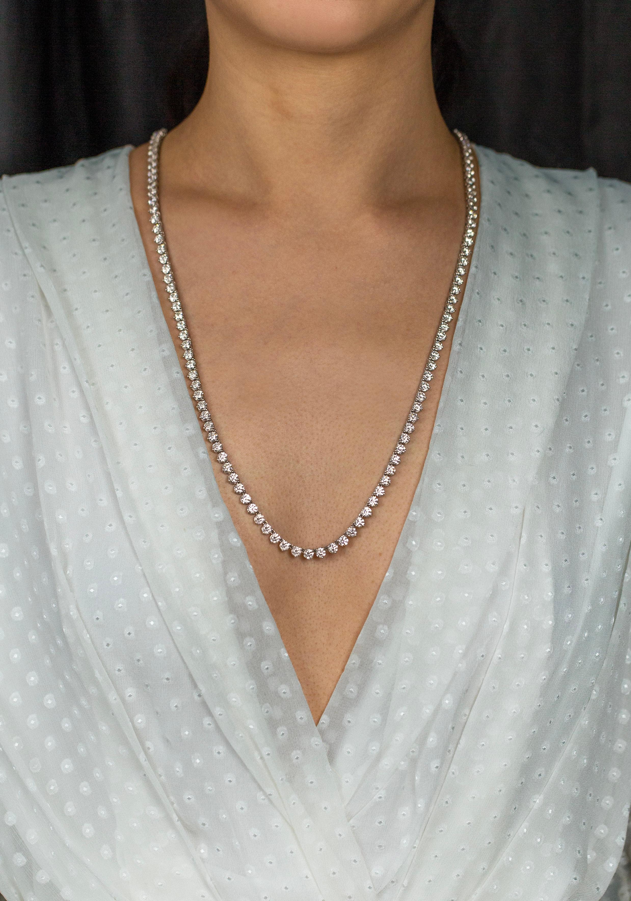 Contemporary Roman Malakov 43.58 Carats Total Round Brilliant Cut Diamond Tennis Necklace For Sale
