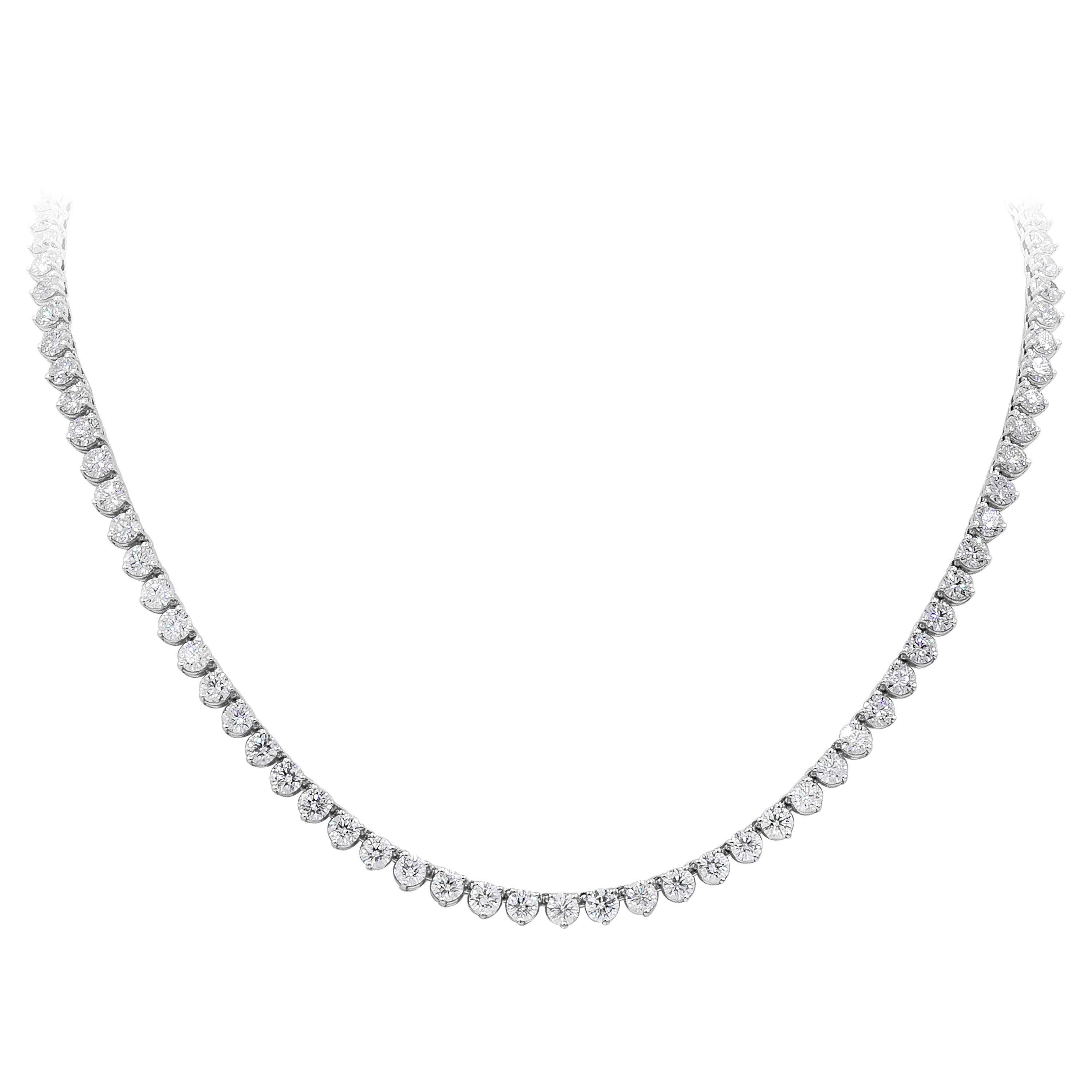 Roman Malakov 43.58 Carat Brilliant Round Diamond Three Prong Tennis Necklace