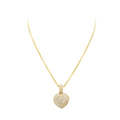 4.43 Carats Total Round Brilliant Diamond Puffy Heart Pendant Necklace