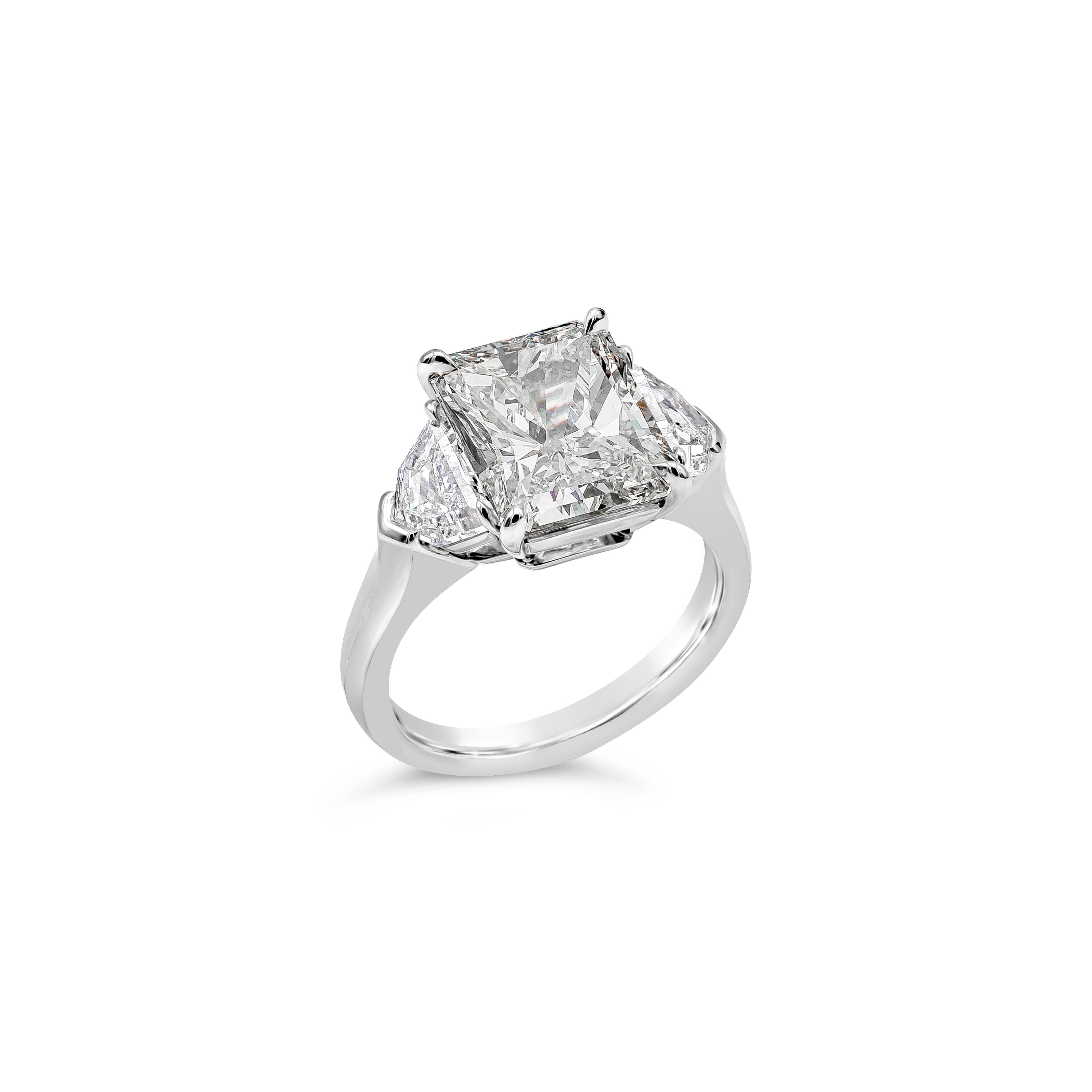 Contemporary GIA Certified 4.53 Carat Total Radiant Cut Three Stone Engagement Ring