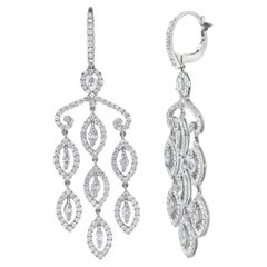 Roman Malakov 4.56 Carats Total Mixed-Cut Diamond Halo Chandelier Earrings