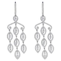 Roman Malakov 4.56 Carats Total Mixed-Cut Diamond Halo Chandelier Earrings