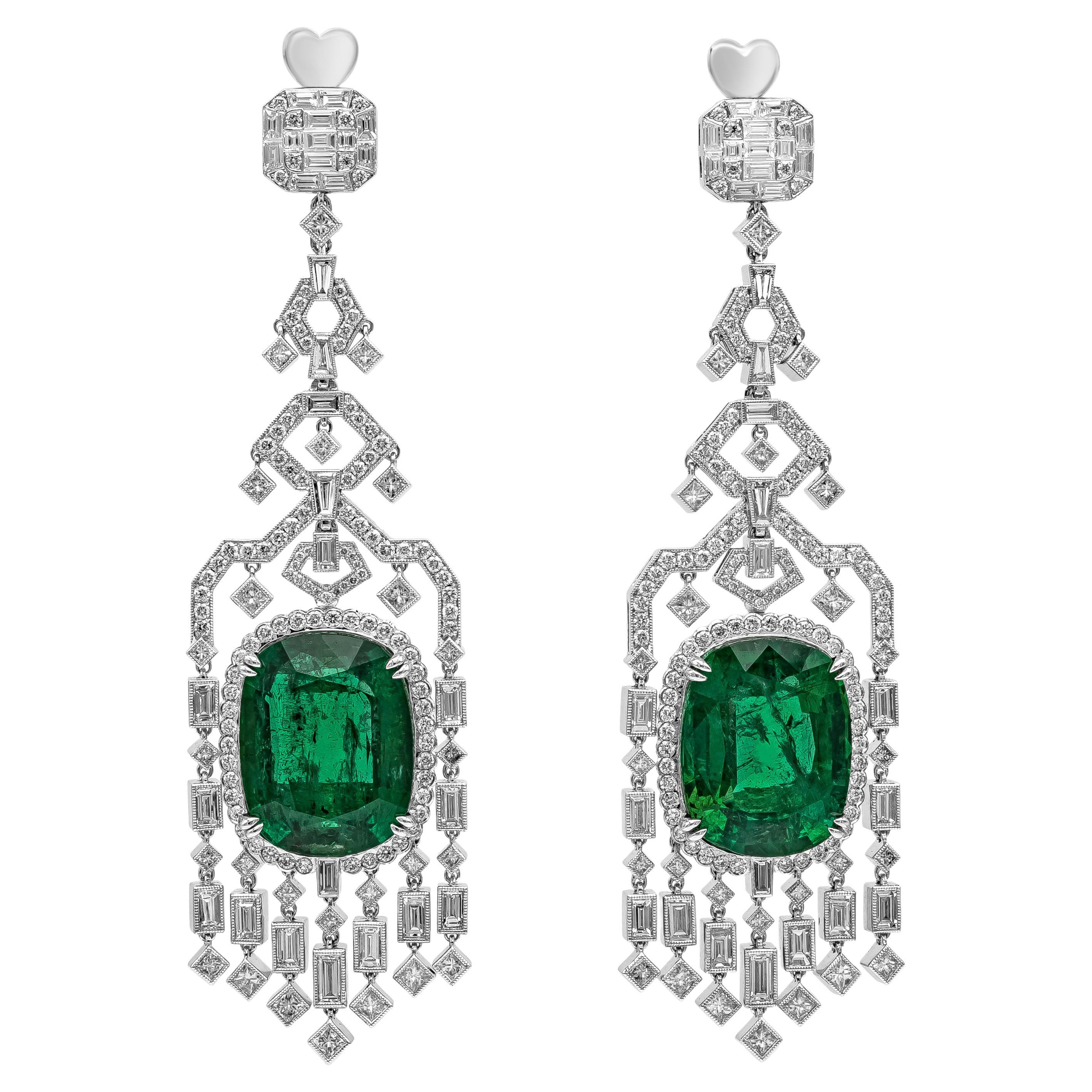 Roman Malakov, 45.76 Carat Emerald and Diamond Chandelier Earrings