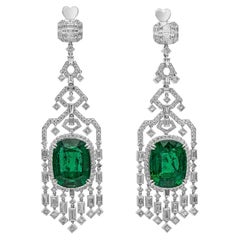 55.01 Carat Total Green Emerald and Mixed Cut Diamond Chandelier Earrings