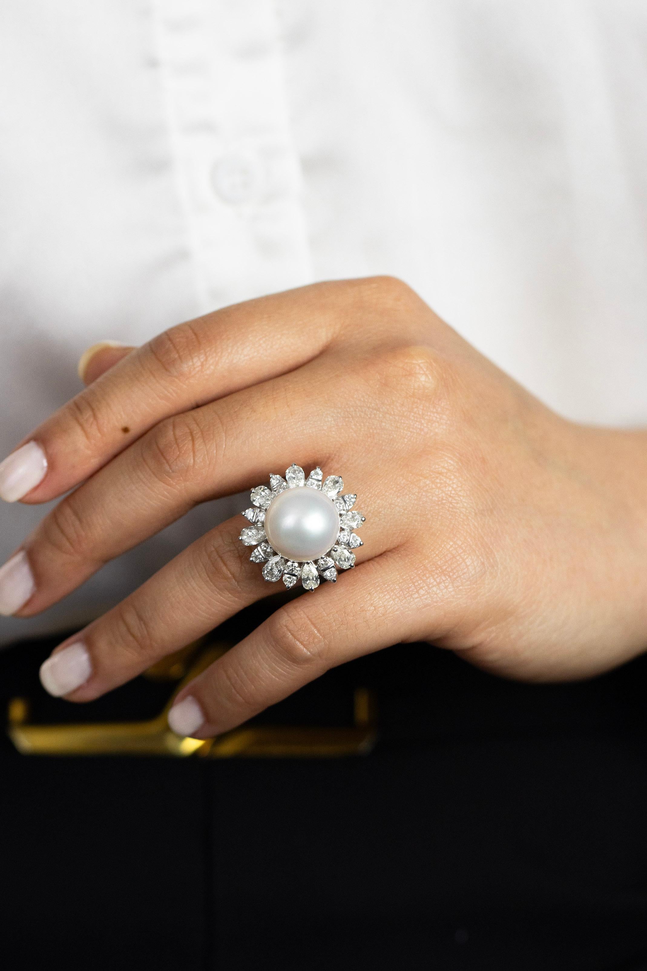 Women's Roman Malakov 4.60 Carats Mixed Cut Diamond and White Pearl Cocktail Ring