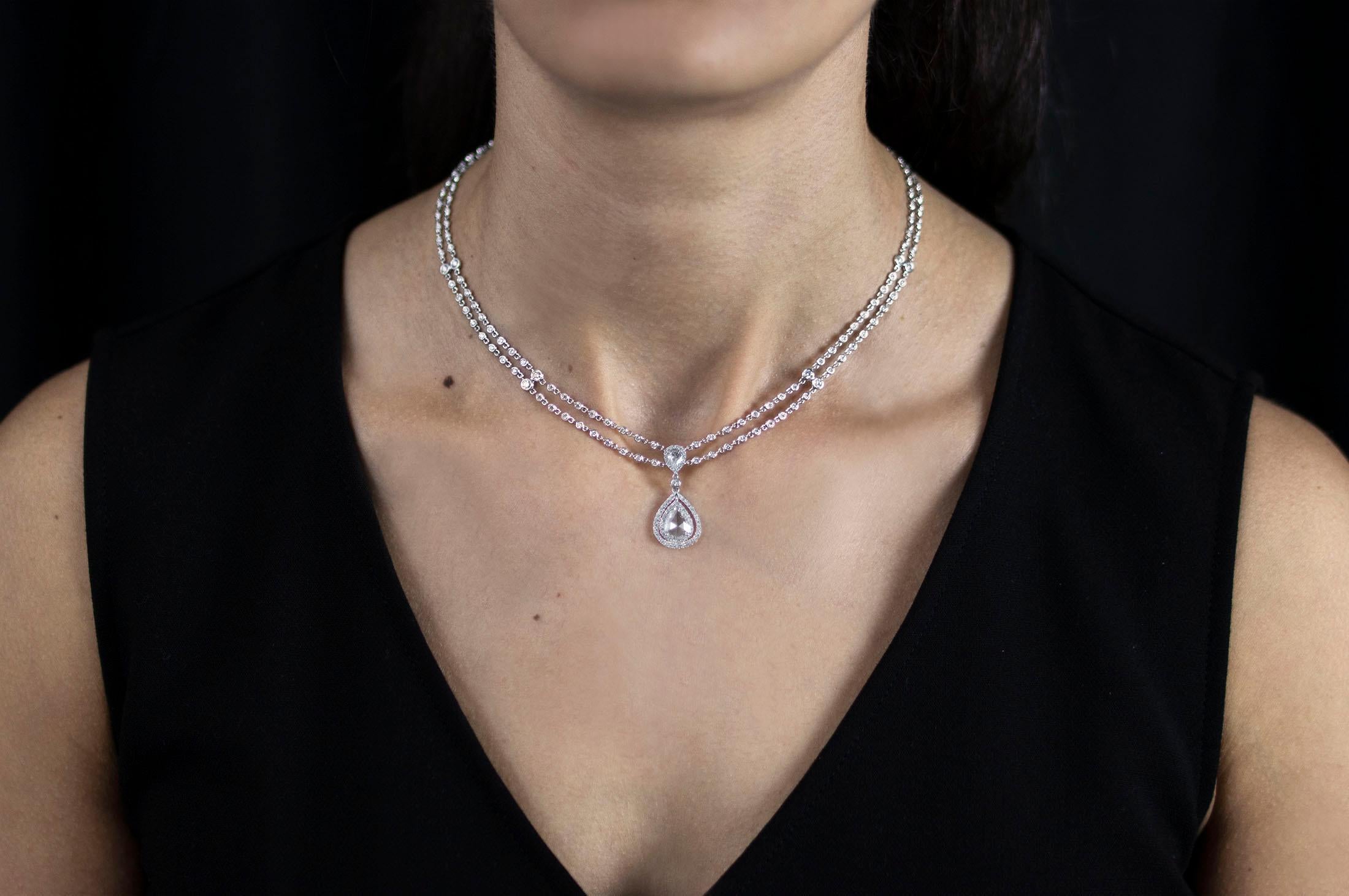Moderne Roman Malakov, collier goutte d'eau en diamants taille rose de 4,62 carats en vente