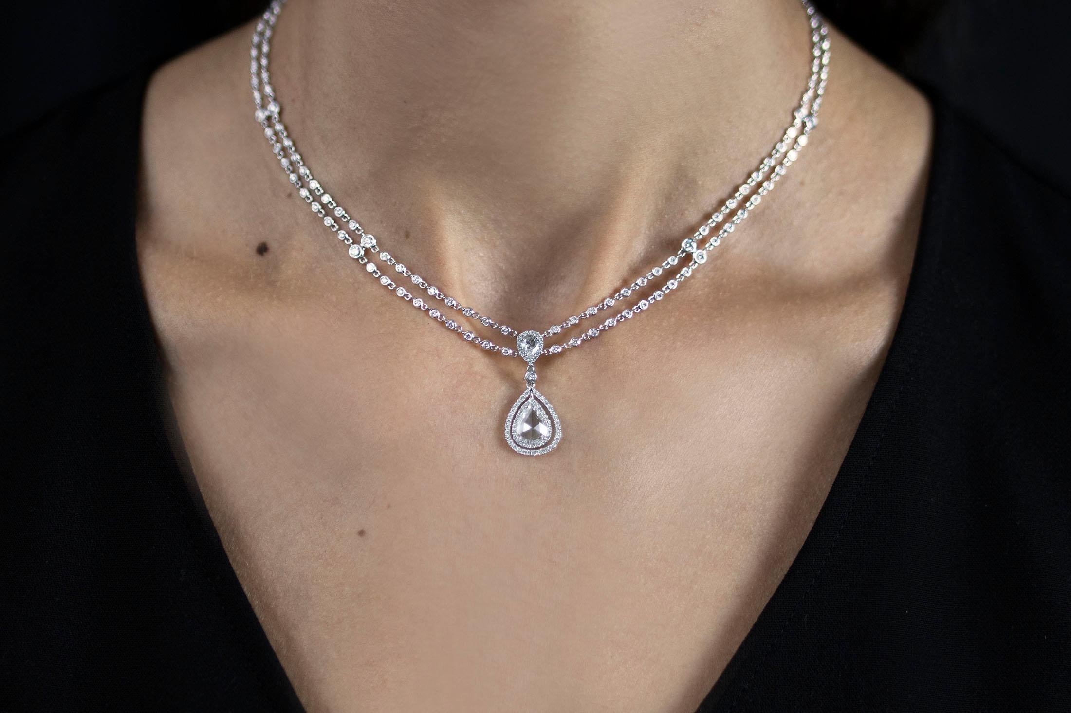 Taille rose Roman Malakov, collier goutte d'eau en diamants taille rose de 4,62 carats en vente