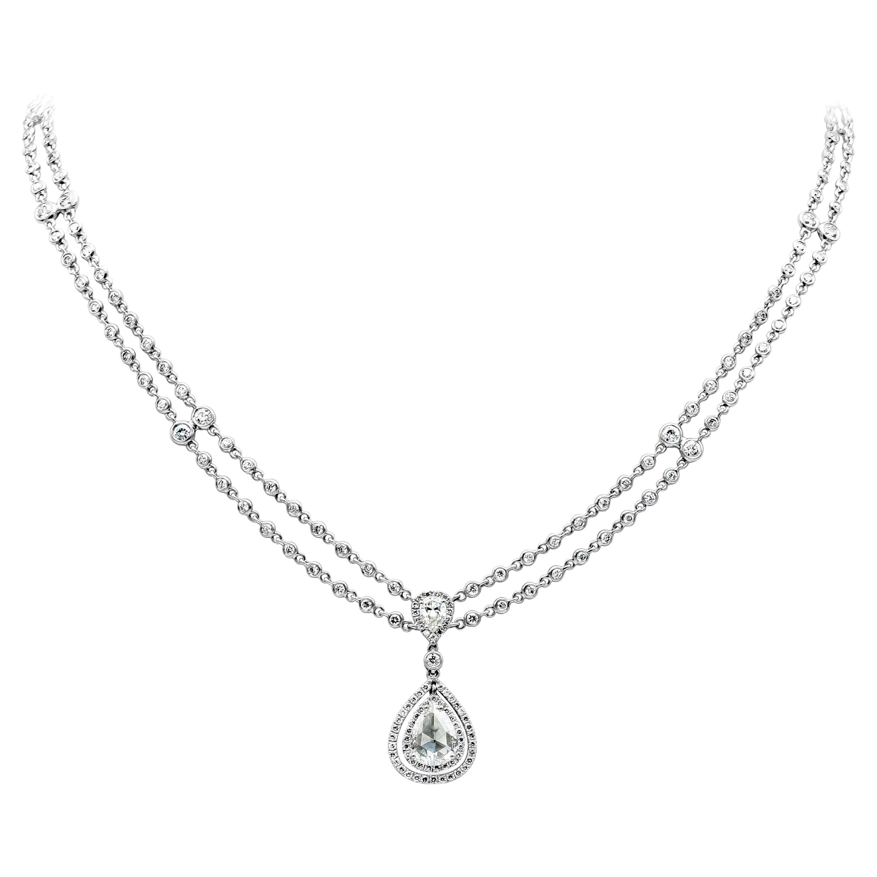 Roman Malakov Diamonds 4.62 Carats Rose Cut Diamond Drop Diamond by the Yard Necklace