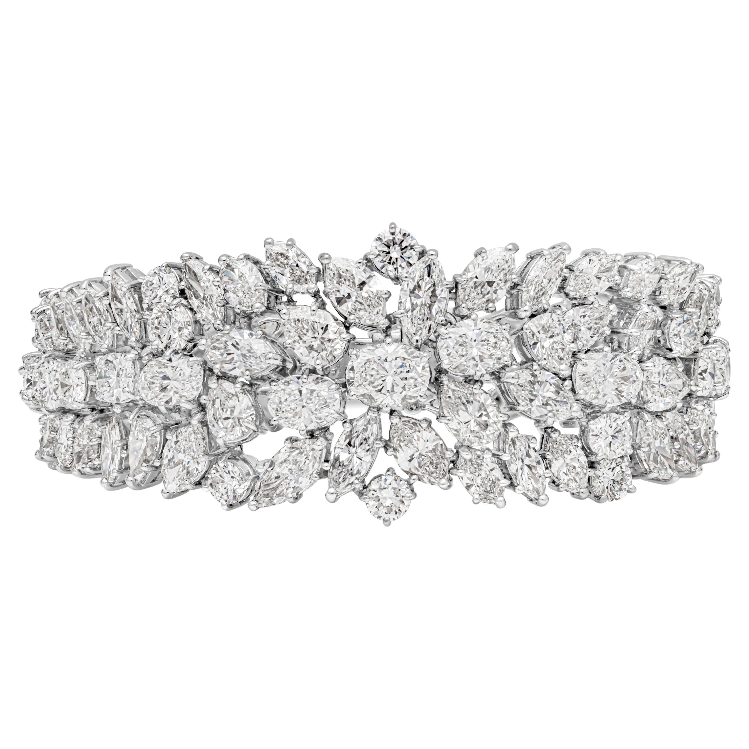 Roman Malakov 53.80 Carats Total Fancy Cut Diamond Modern Bracelet For Sale