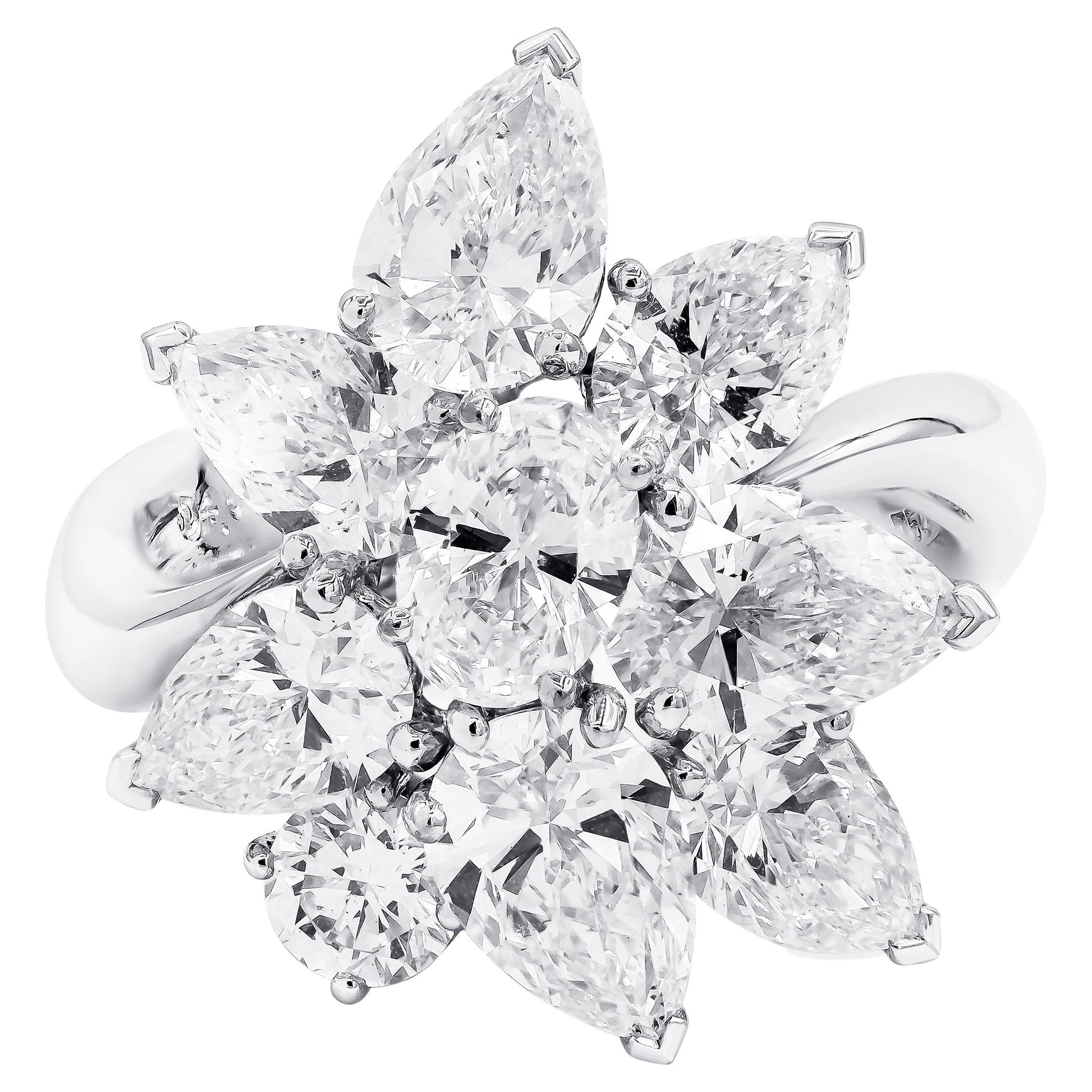 Roman Malakov 4.66 Carats Total Mixed Cut Diamond Flower Cluster Fashion Ring