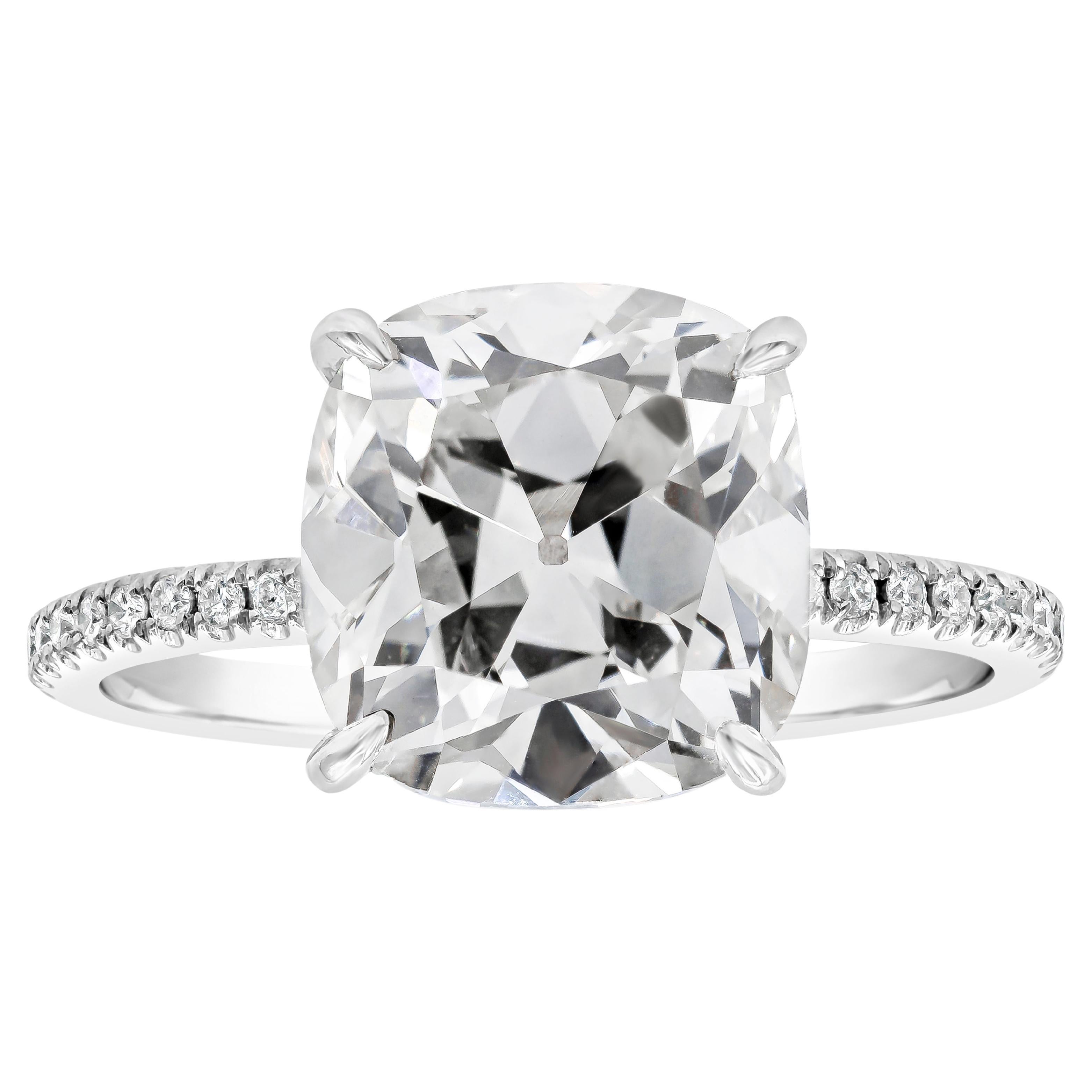 Roman Malakov 4.69 Carats Cushion Old Mine Cut Diamond Pave Engagement Ring  For Sale