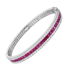 Roman Malakov 4.70 Carat French Cut Ruby & Diamond Bangle Bracelet