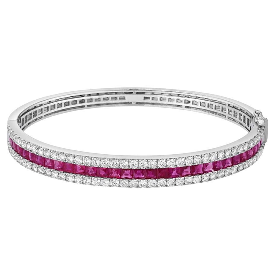 Roman Malakov 4.70 Carat French Cut Ruby 
Diamond Bangle Bracelet