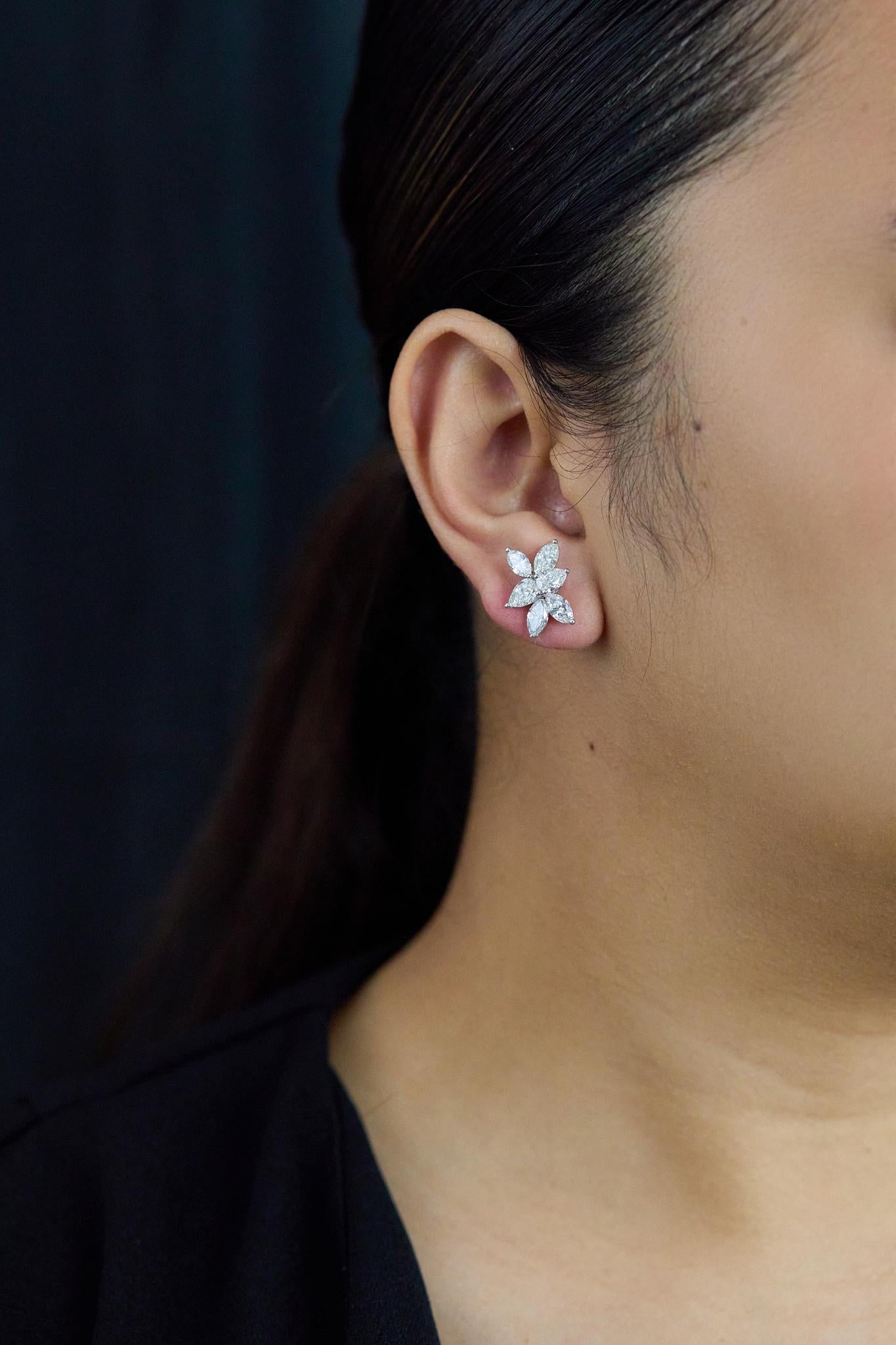 Roman Malakov Diamonds 4.71 Carats Marquise & Pear Shape Earrings in White Gold Neuf - En vente à New York, NY