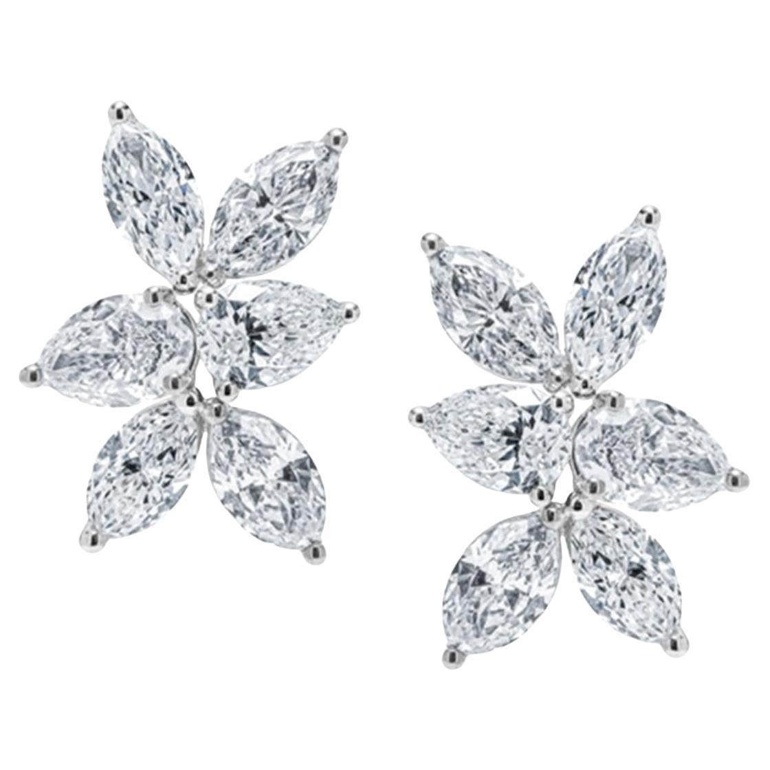 Roman Malakov Diamonds 4.71 Carats Marquise 
Pear Shape Earrings in White Gold