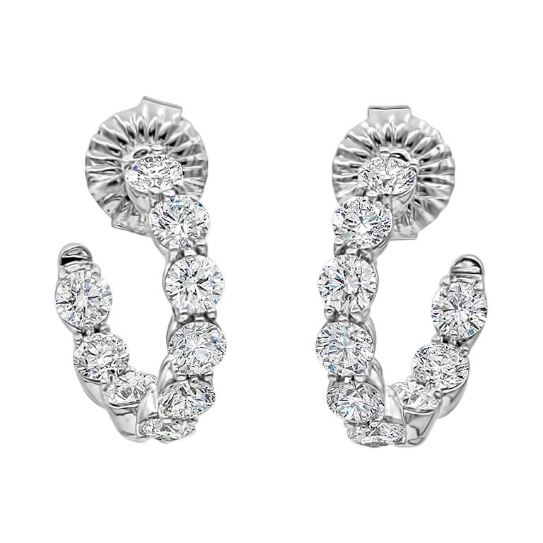 Roman Malakov 4.79 Carats Total Brilliant Round Cut Diamond Hoop Earrings For Sale