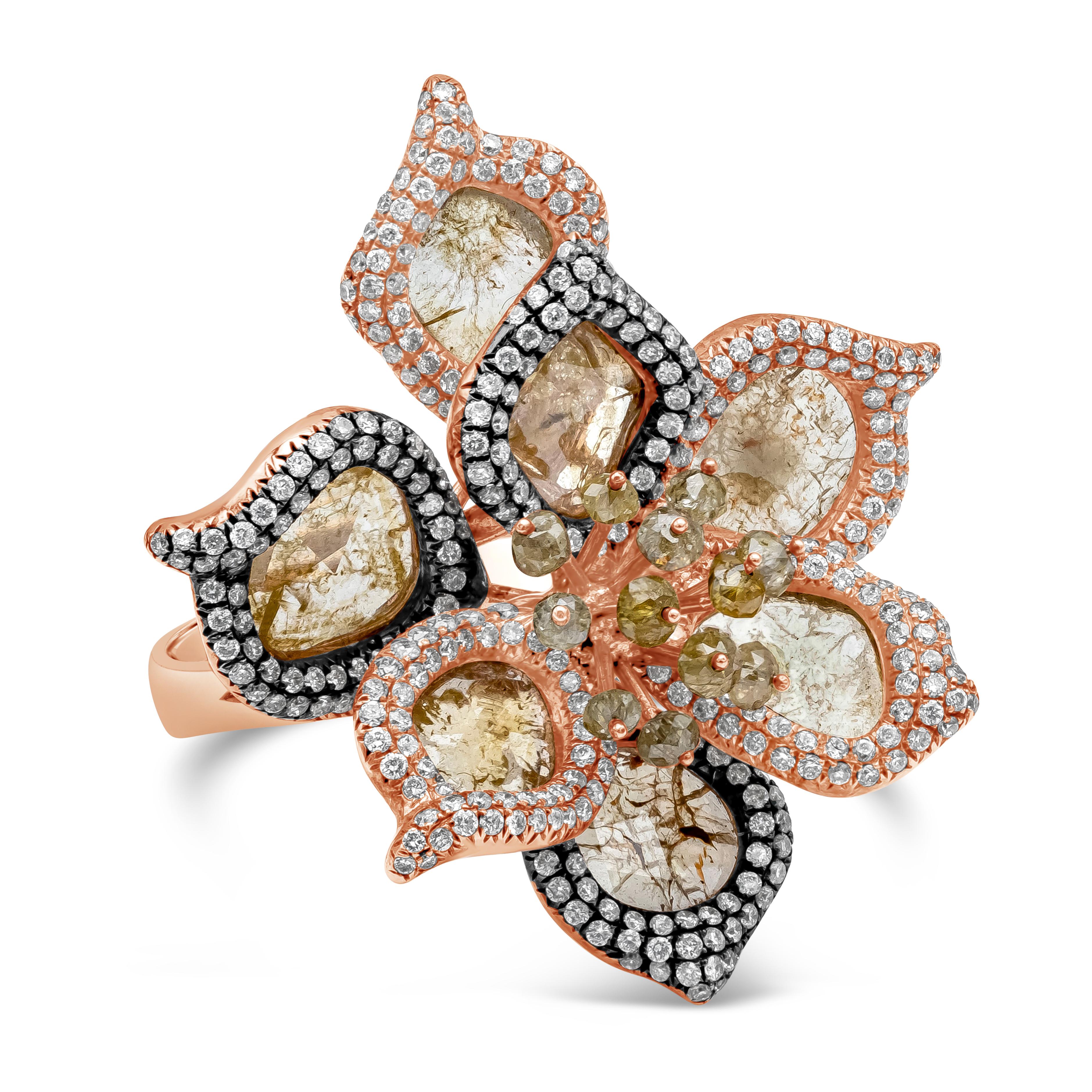 Contemporary Roman Malakov 4.79 Carat Total Diamond Sliced Flower-Motif Fashion Ring For Sale