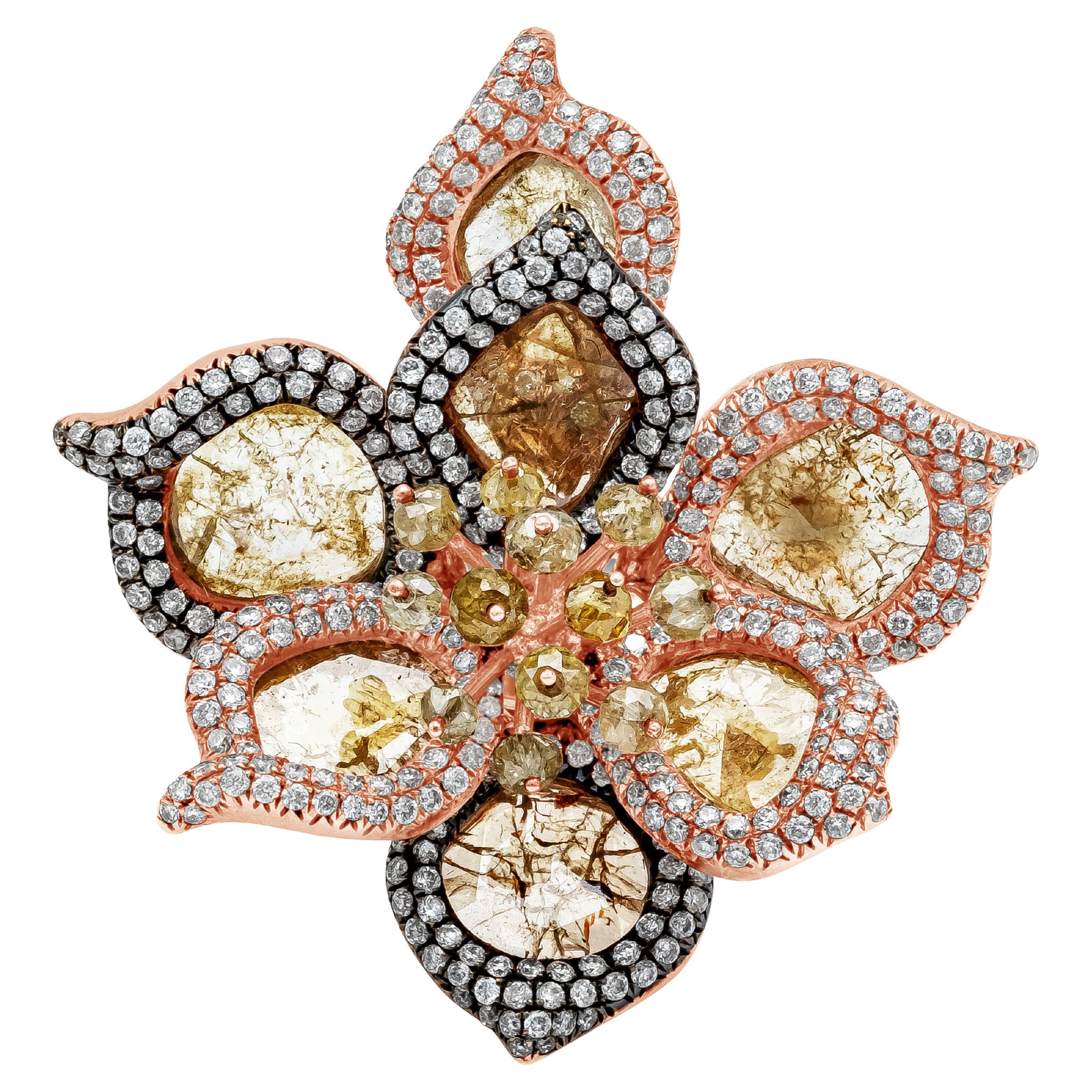Roman Malakov 4.79 Carat Total Sliced Diamond Floral Fashion Ring in Rose Gold